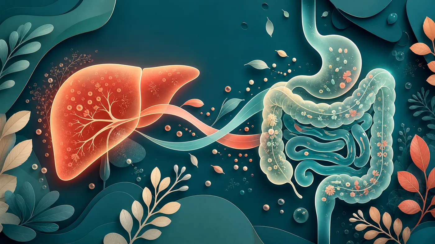 Abstract illustration of two organic forms connected by a flowing two-way pathway